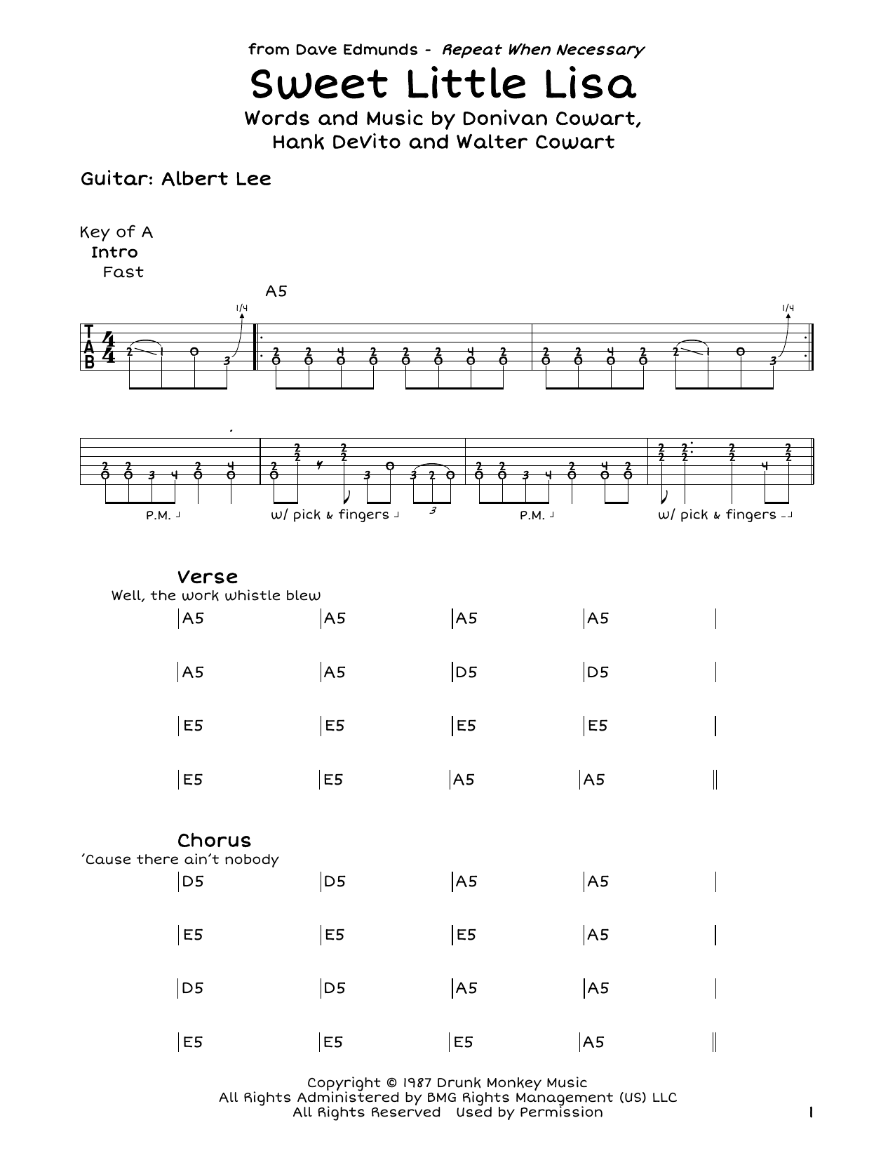 Dave Edmunds Sweet Little Lisa sheet music notes and chords. Download Printable PDF.