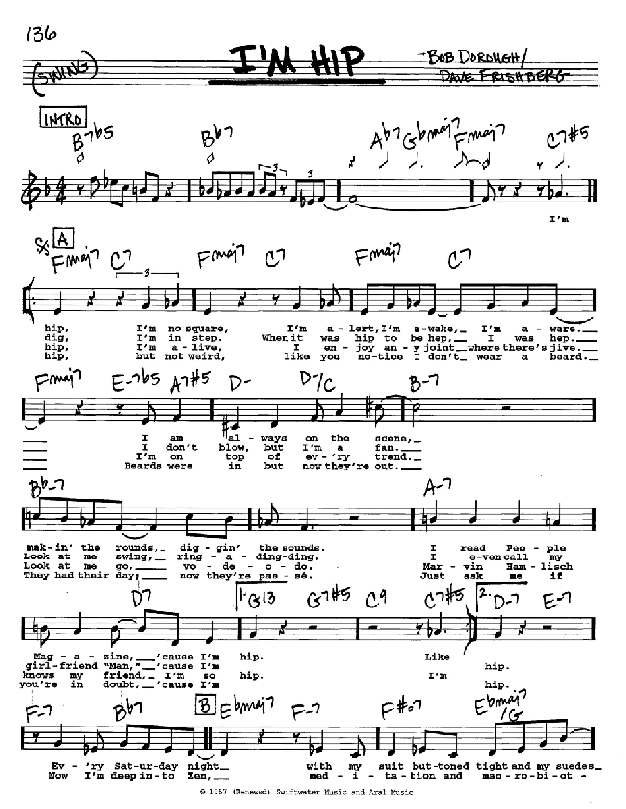 Dave Frishberg I'm Hip sheet music notes and chords. Download Printable PDF.