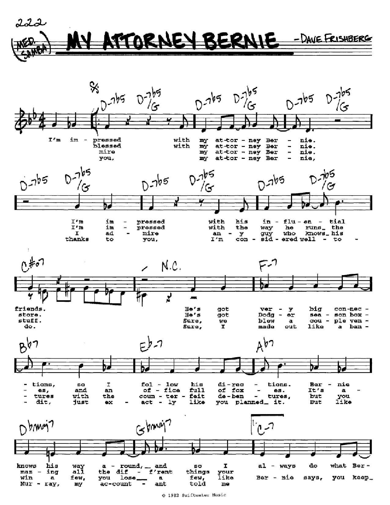 Dave Frishberg My Attorney Bernie sheet music notes and chords. Download Printable PDF.