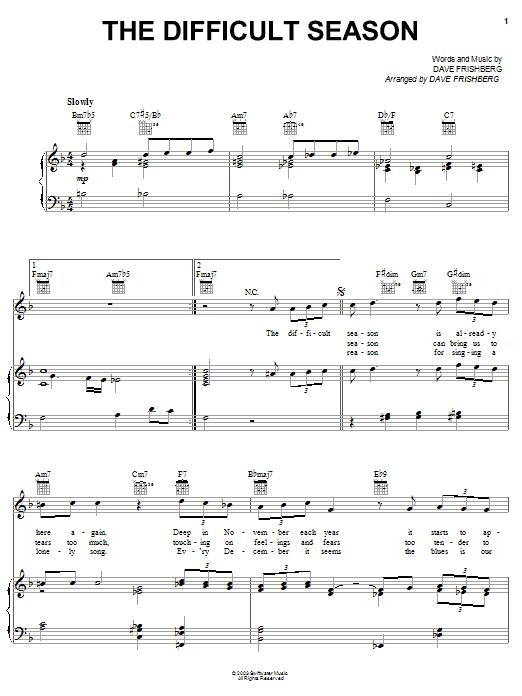 Dave Frishberg The Difficult Season sheet music notes and chords arranged for Piano, Vocal & Guitar Chords (Right-Hand Melody)