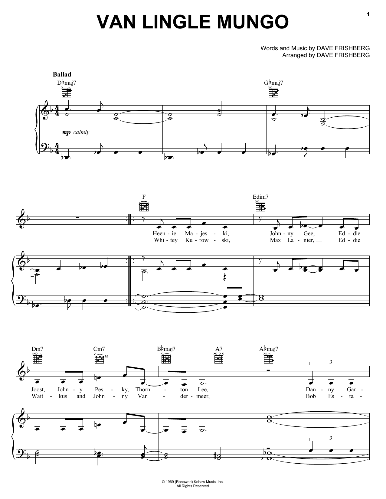 Dave Frishberg Van Lingle Mungo sheet music notes and chords. Download Printable PDF.