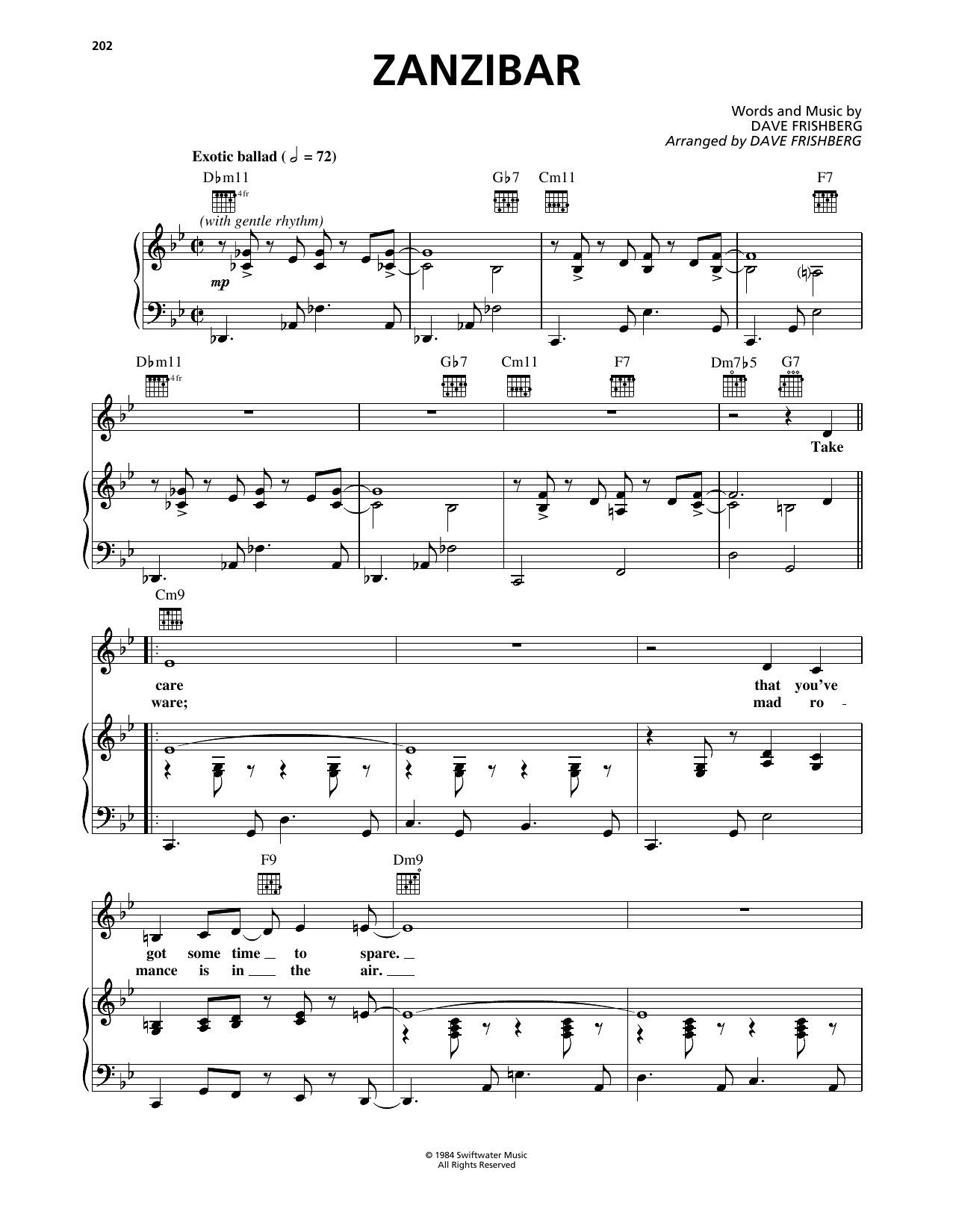 Learn to play Dave Frishberg Zanzibar sheet music for Piano, Vocal & Guitar Chords (Right-Hand Melody) in minutes. Price: 7.8900$ Dave Frishberg Zanzibar sheet music notes and chords arranged for Piano, Vocal & Guitar Chords (Right-Hand Melody)