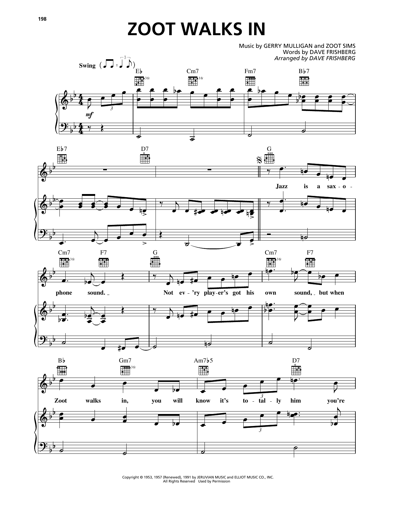Learn to play Dave Frishberg Zoot Walks In sheet music for Piano, Vocal & Guitar Chords (Right-Hand Melody) in minutes. Price: 7.8900$ Dave Frishberg Zoot Walks In sheet music notes and chords arranged for Piano, Vocal & Guitar Chords (Right-Hand Melody)
