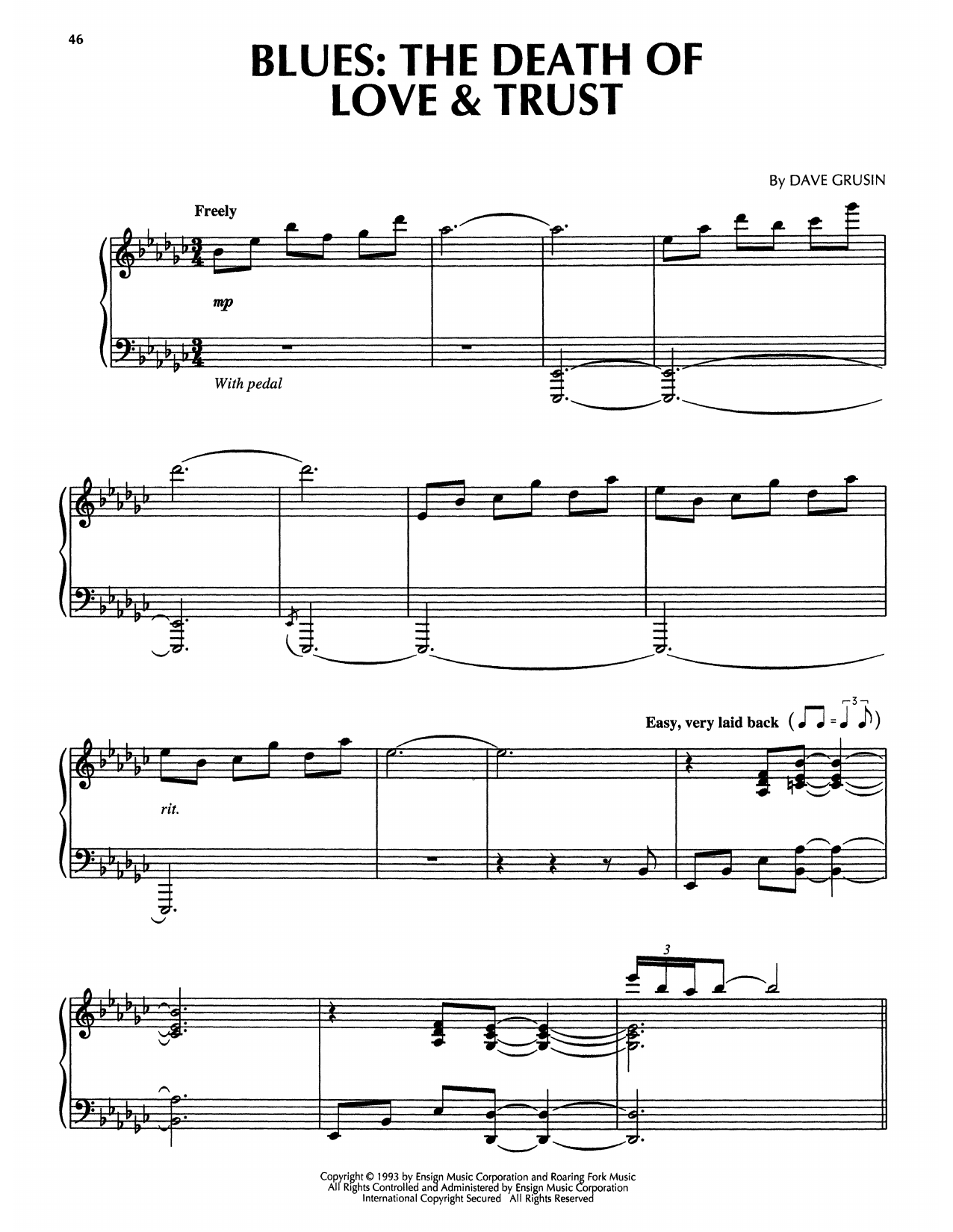 Learn to play Dave Grusin Blues: The Death Of Love & Trust (from The Firm) sheet music for Piano Solo in minutes. Price: 7.8900$ Dave Grusin Blues: The Death Of Love & Trust (from The Firm) sheet music notes and chords arranged for Piano Solo