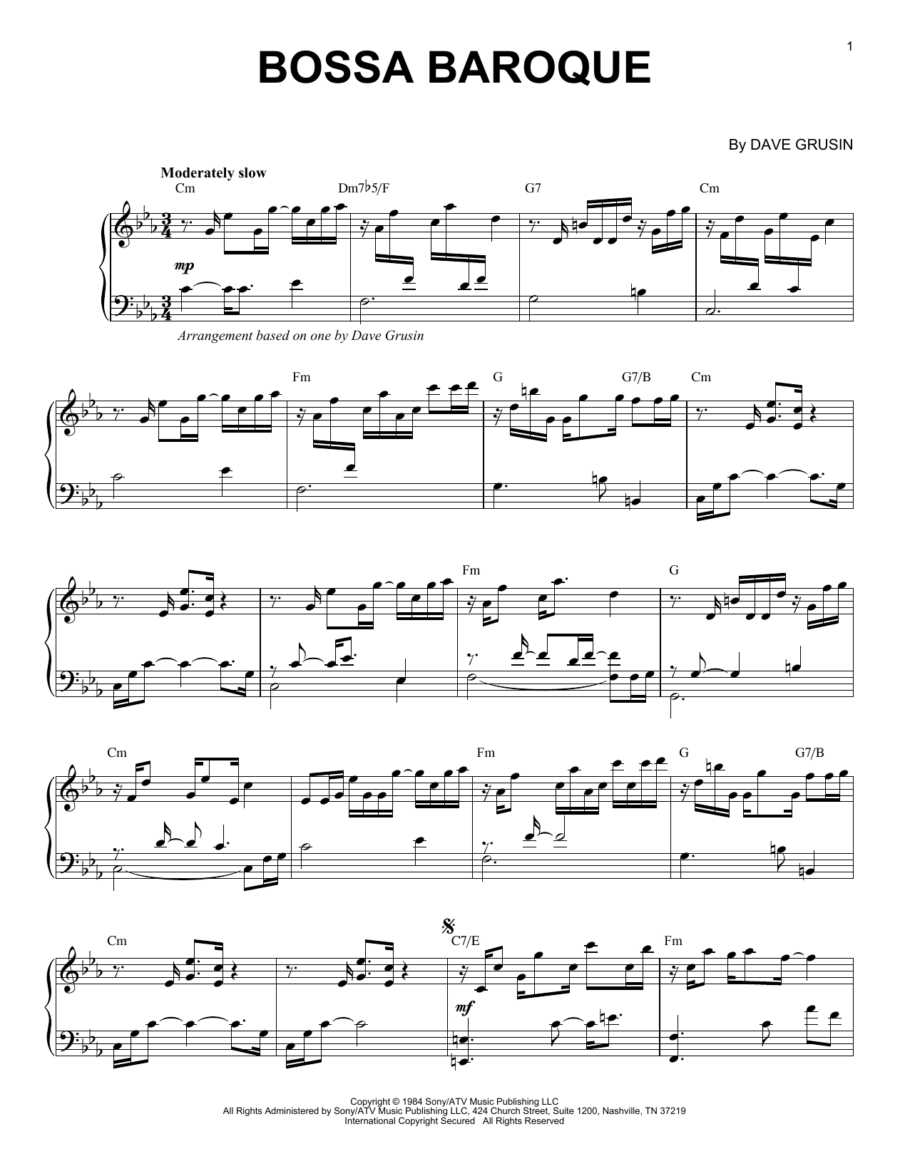 Learn to play Dave Grusin Bossa Baroque sheet music for Piano Solo in minutes. Price: 6.9900$ Dave Grusin Bossa Baroque sheet music notes and chords arranged for Piano Solo
