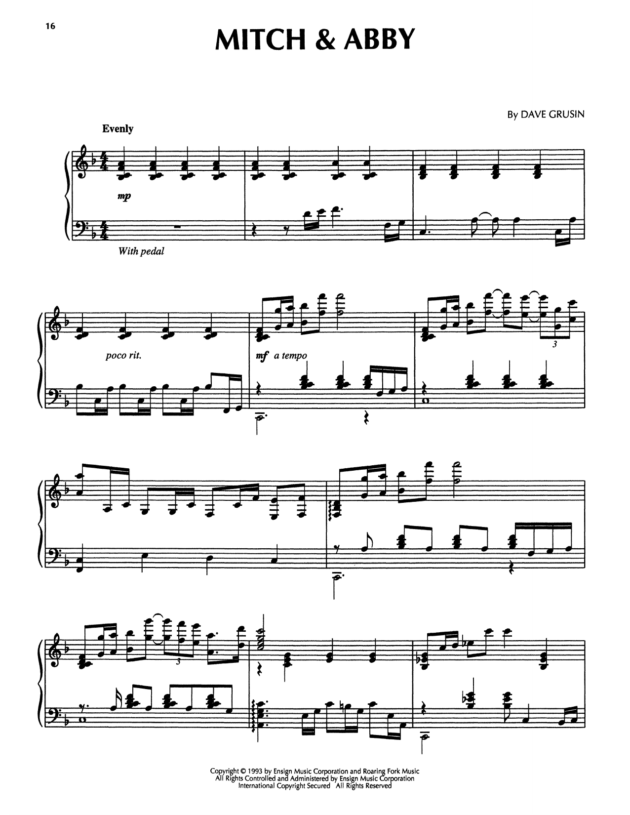 Dave Grusin Mitch & Abby (from The Firm) sheet music notes and chords. Download Printable PDF.