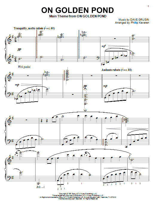 Dave Grusin On Golden Pond sheet music notes and chords. Download Printable PDF.