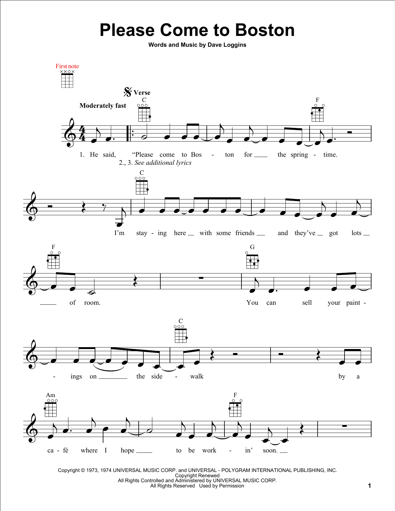 Dave Loggins Please Come To Boston sheet music notes and chords. Download Printable PDF.