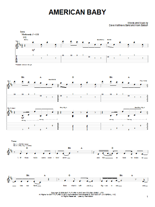 Dave Matthews Band American Baby sheet music notes and chords. Download Printable PDF.