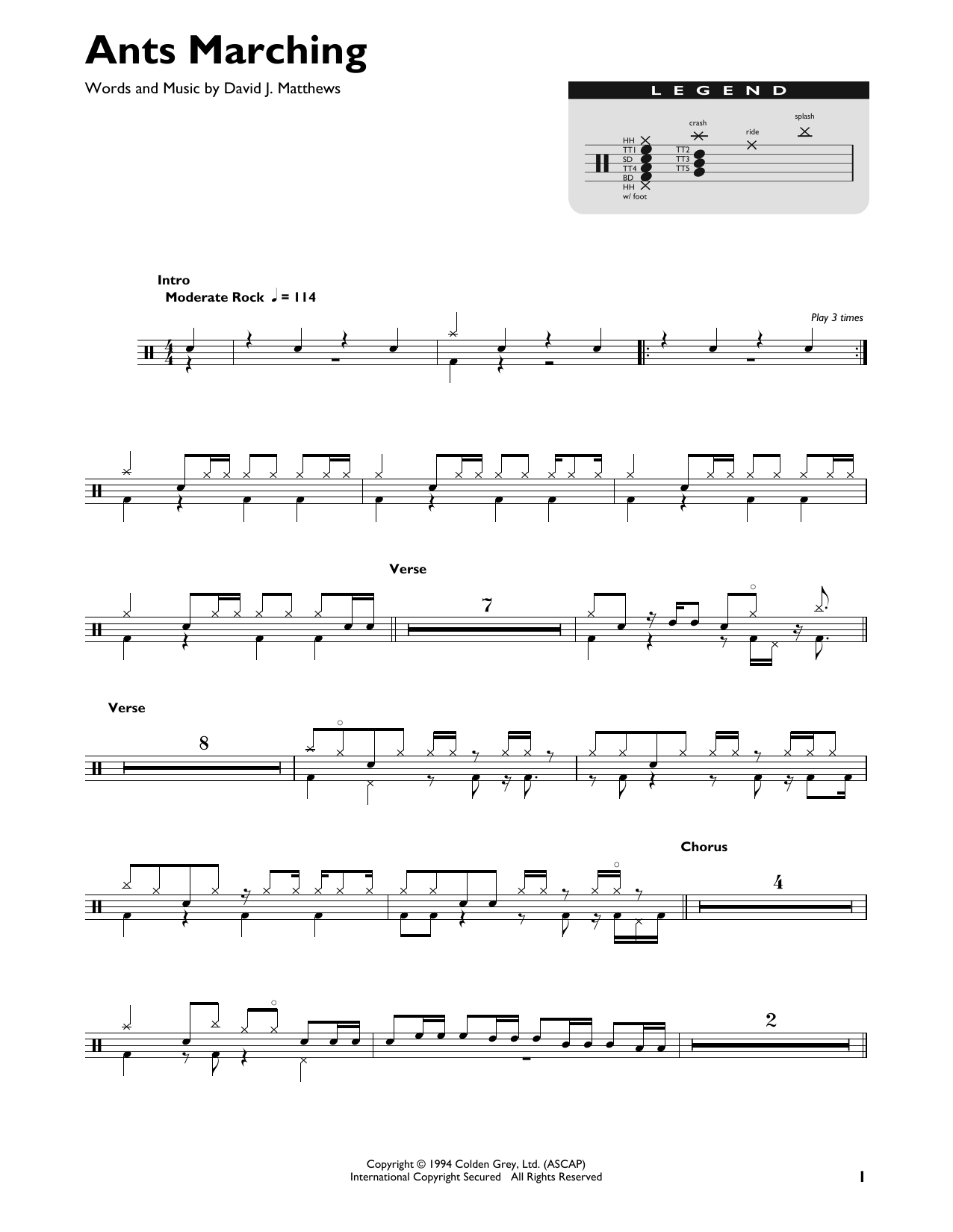 Dave Matthews Band Ants Marching sheet music notes and chords. Download Printable PDF.