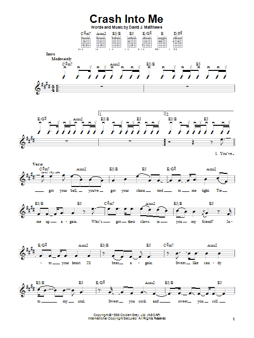 Dave Matthews Band Crash Into Me sheet music notes and chords. Download Printable PDF.