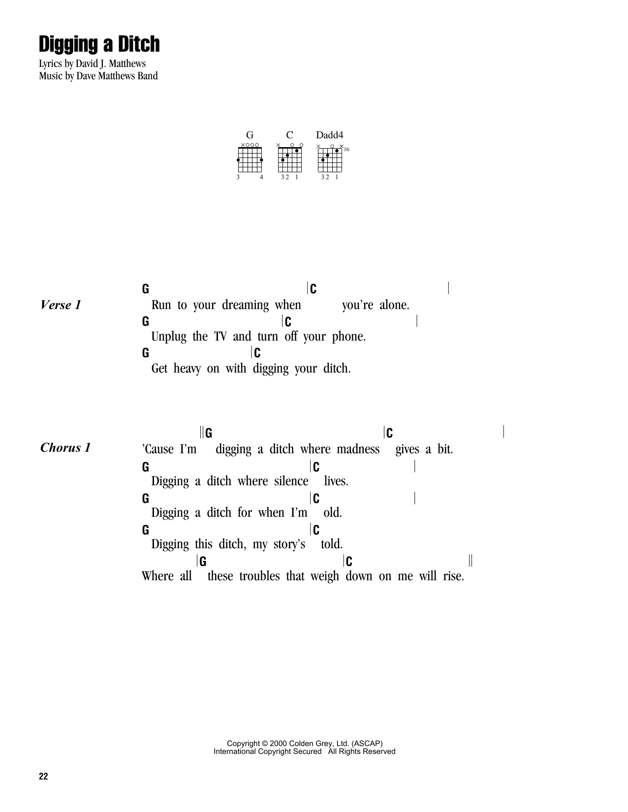 Dave Matthews Band Digging A Ditch sheet music notes and chords. Download Printable PDF.