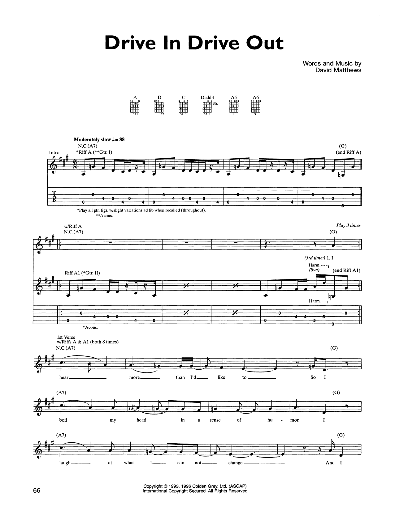 Learn to play Dave Matthews Band Drive In Drive Out sheet music for Guitar Tab in minutes. Price: 7.8900$ Dave Matthews Band Drive In Drive Out sheet music notes and chords arranged for Guitar Tab