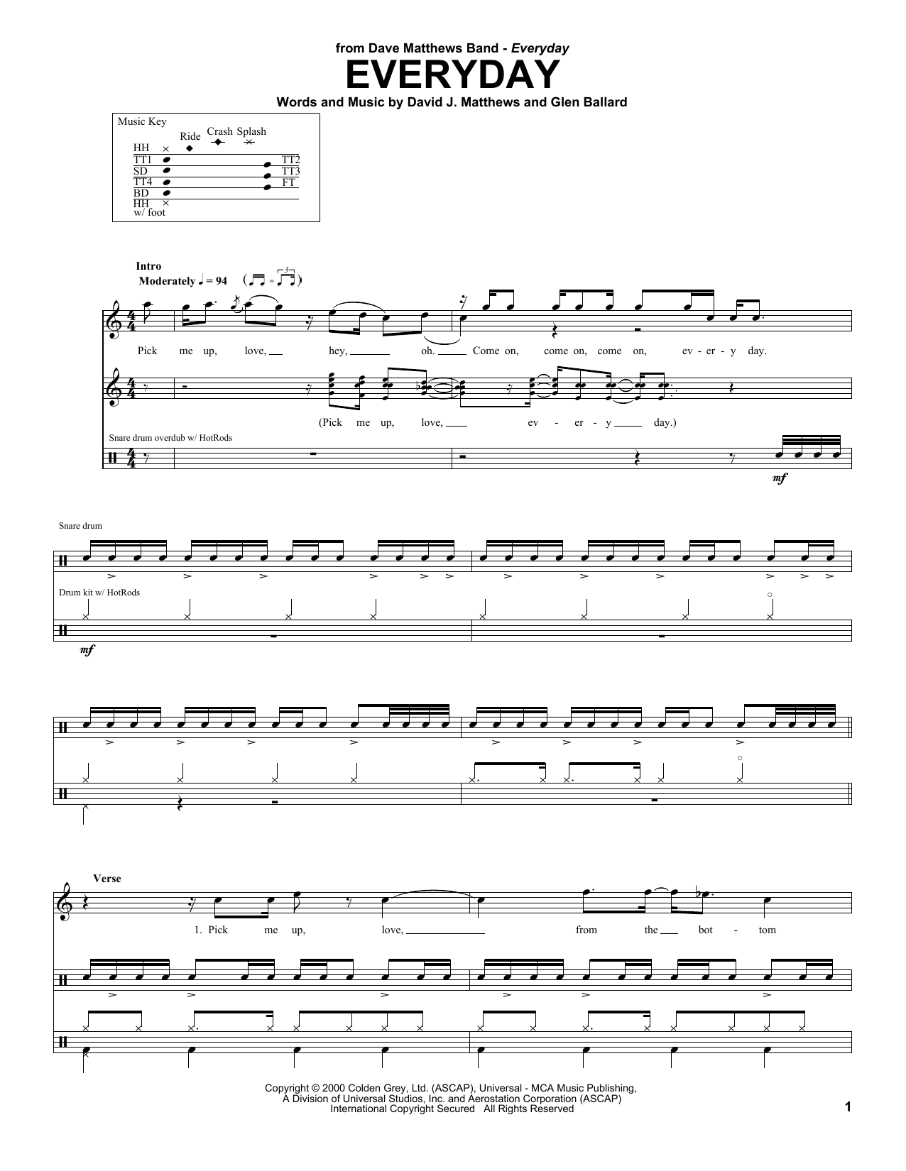 Dave Matthews Band Everyday sheet music notes and chords. Download Printable PDF.