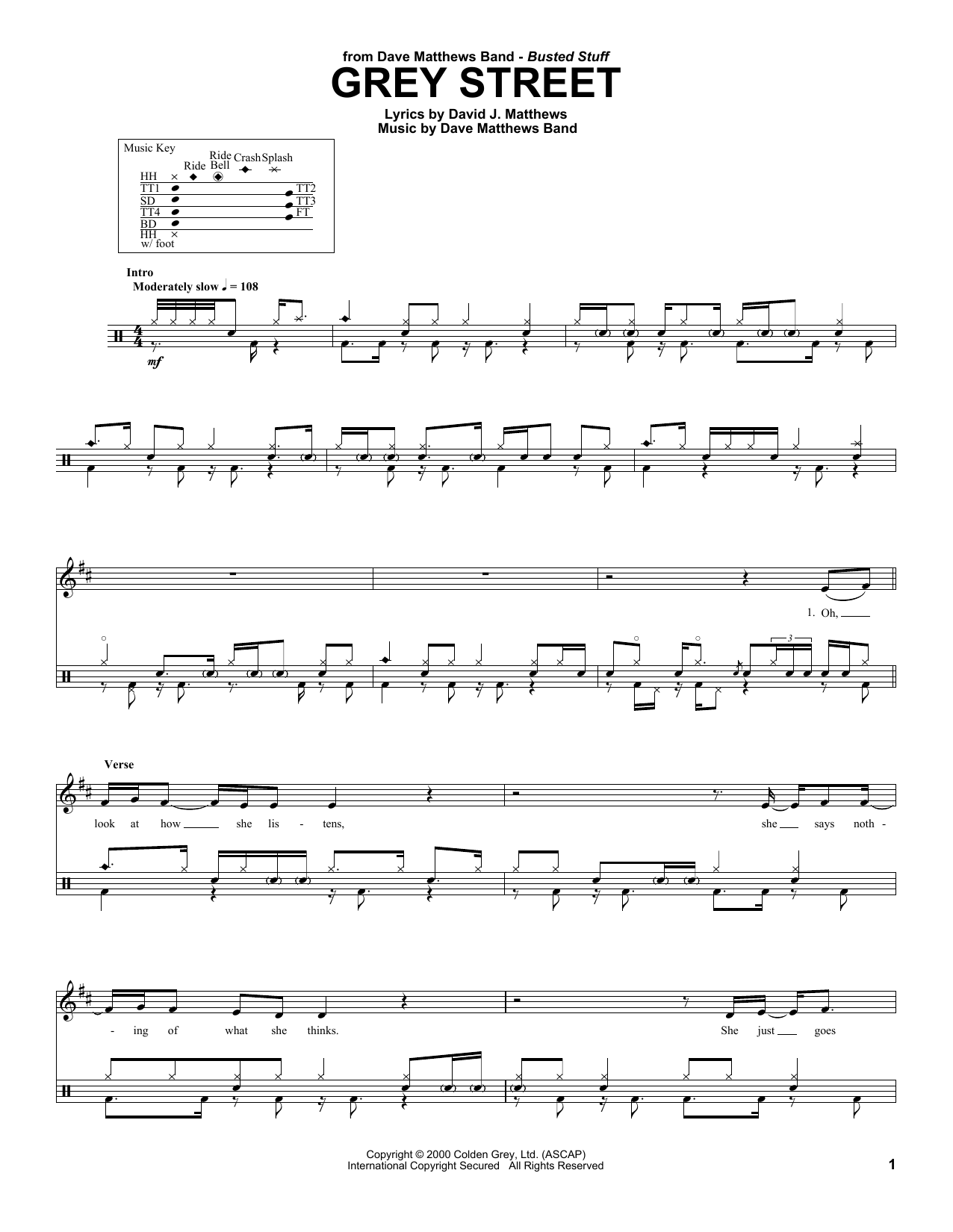 Dave Matthews Band Grey Street sheet music notes and chords. Download Printable PDF.