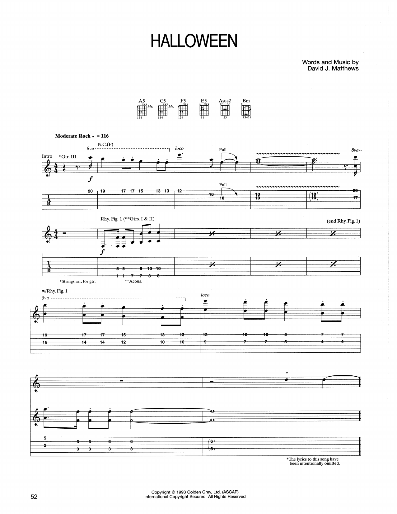 Learn to play Dave Matthews Band Halloween sheet music for Guitar Tab in minutes. Price: 7.8900$ Dave Matthews Band Halloween sheet music notes and chords arranged for Guitar Tab