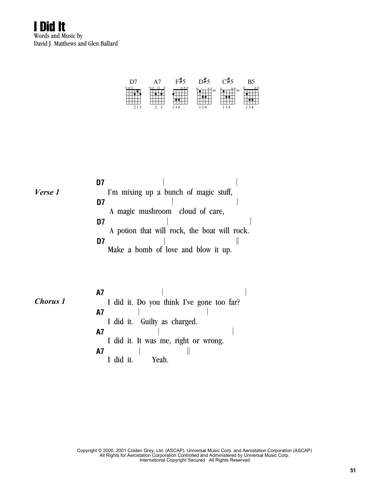 Dave Matthews Band I Did It sheet music notes and chords. Download Printable PDF.