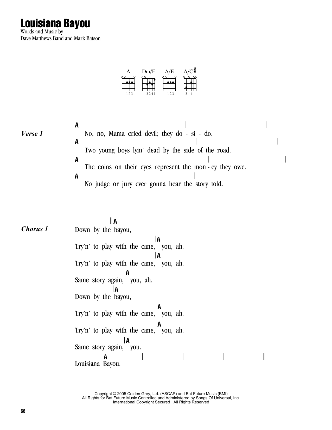 Dave Matthews Band Louisiana Bayou sheet music notes and chords. Download Printable PDF.