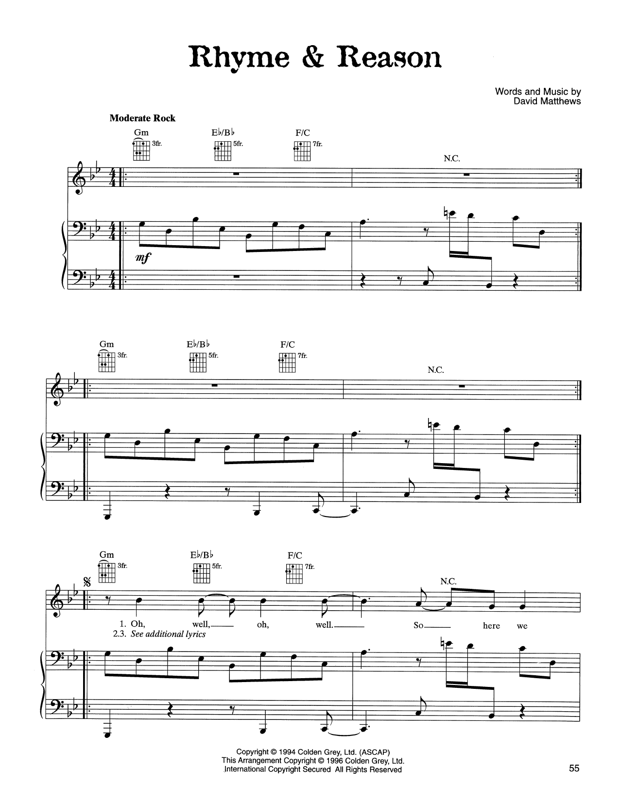 Learn to play Dave Matthews Band Rhyme & Reason sheet music for Piano, Vocal & Guitar Chords (Right-Hand Melody) in minutes. Price: 7.8900$ Dave Matthews Band Rhyme & Reason sheet music notes and chords arranged for Piano, Vocal & Guitar Chords (Right-Hand Melody)