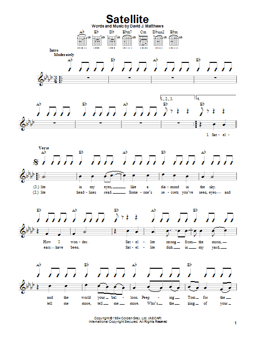 Dave Matthews Band Satellite sheet music notes and chords. Download Printable PDF.