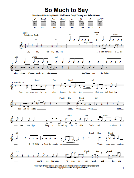 Dave Matthews Band So Much To Say sheet music notes and chords. Download Printable PDF.