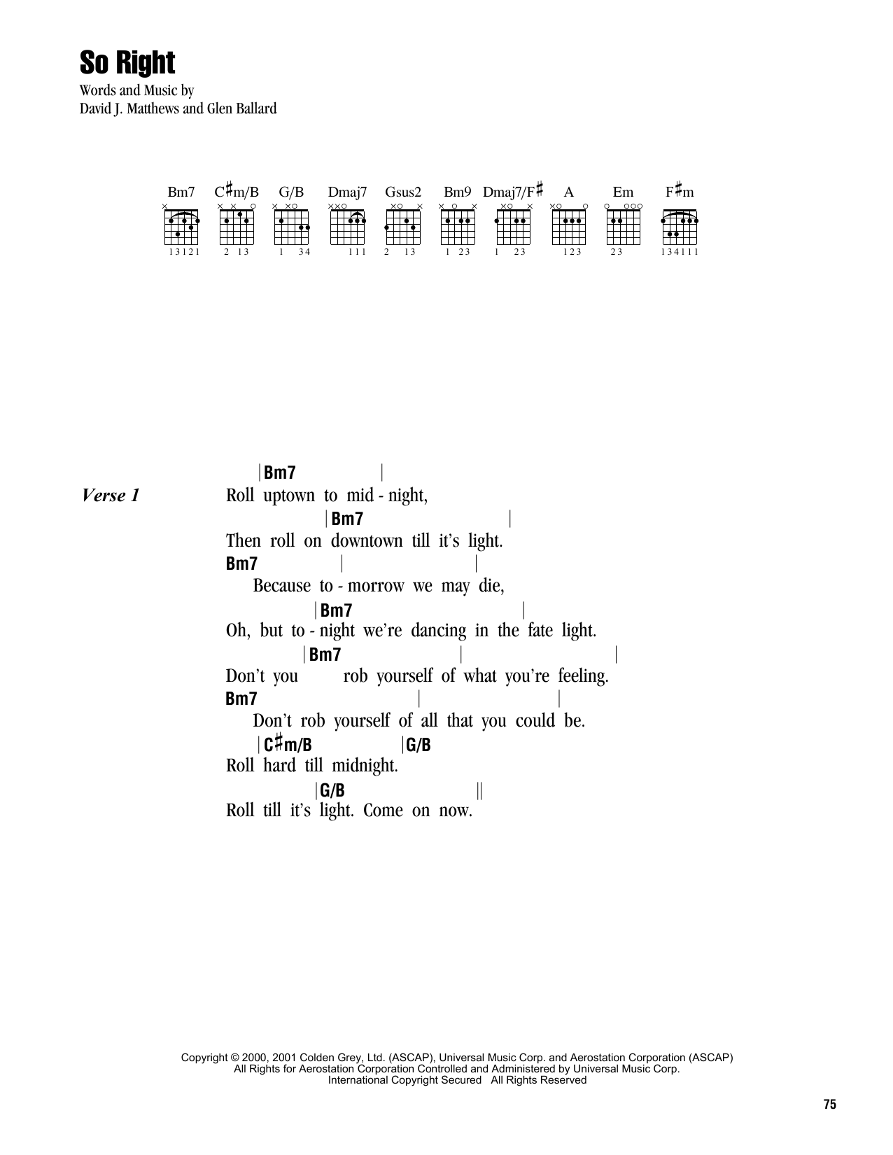 Dave Matthews Band So Right sheet music notes and chords. Download Printable PDF.