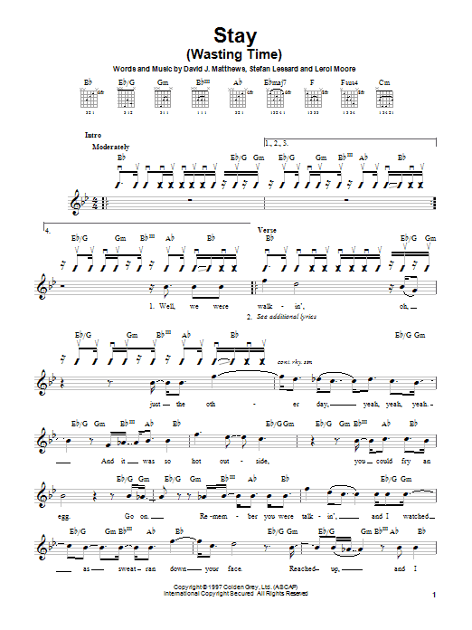 Dave Matthews Band Stay (Wasting Time) sheet music notes and chords. Download Printable PDF.