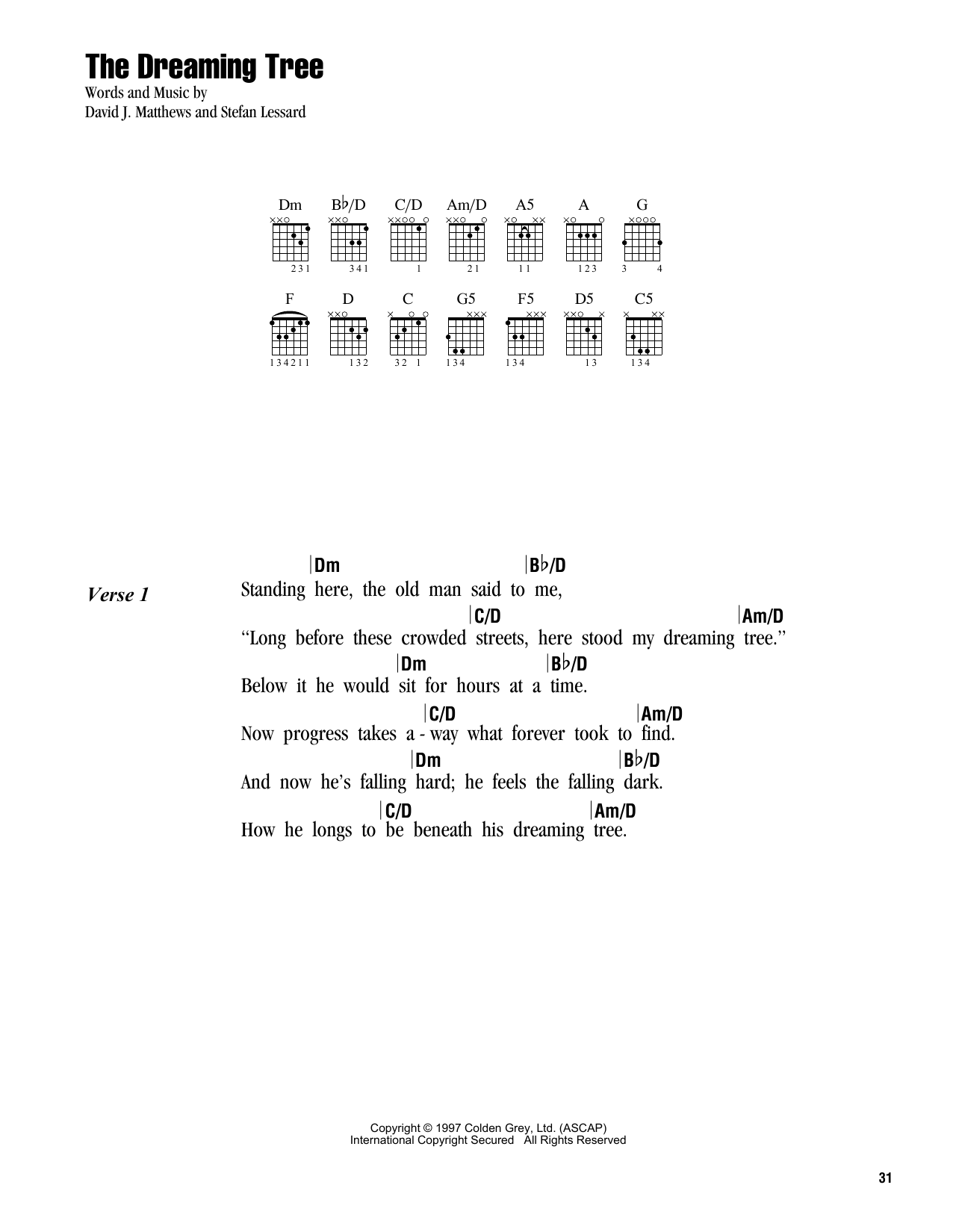 Dave Matthews Band The Dreaming Tree sheet music notes and chords. Download Printable PDF.