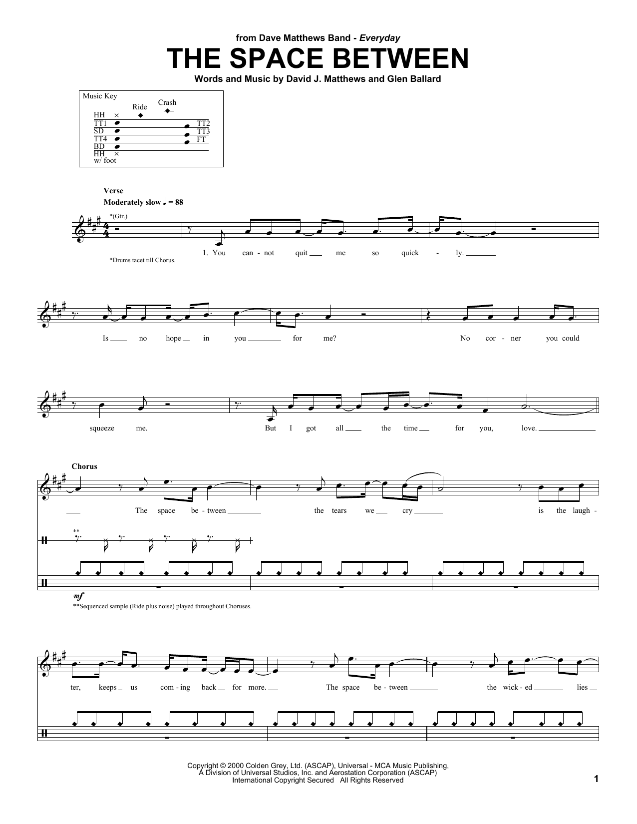 Dave Matthews Band The Space Between sheet music notes and chords. Download Printable PDF.