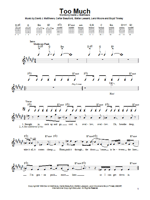 Dave Matthews Band Too Much sheet music notes and chords. Download Printable PDF.