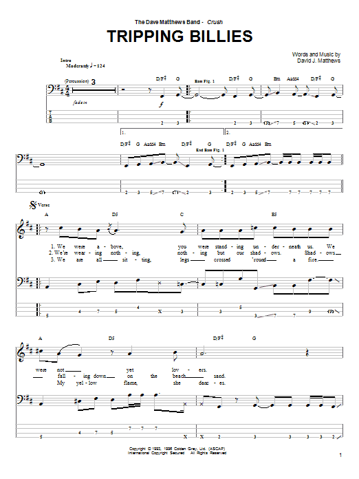 Dave Matthews Band Tripping Billies sheet music notes and chords. Download Printable PDF.