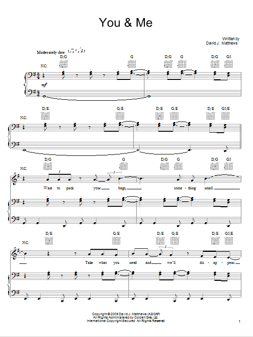 Dave Matthews Band You & Me sheet music notes and chords arranged for Guitar Tab