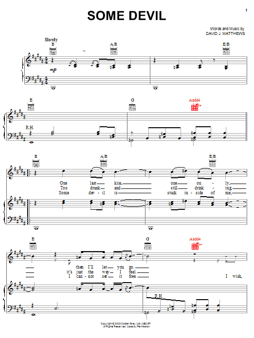 Dave Matthews Some Devil sheet music notes and chords arranged for Guitar Tab