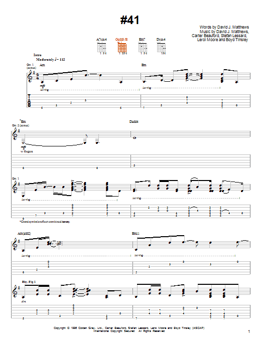 Learn to play Dave Matthews & Tim Reynolds #41 sheet music for Guitar Tab in minutes. Price: 7.8900$ Dave Matthews & Tim Reynolds #41 sheet music notes and chords arranged for Guitar Tab