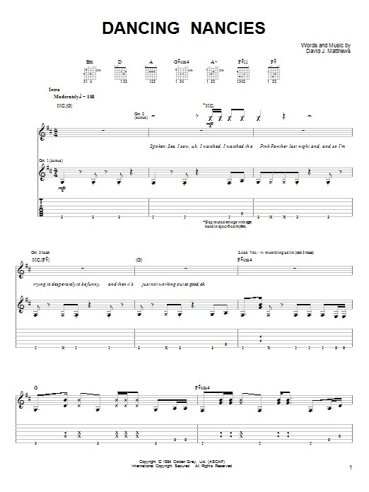 Learn to play Dave Matthews & Tim Reynolds Dancing Nancies sheet music for Guitar Tab in minutes. Price: 7.8900$ Dave Matthews & Tim Reynolds Dancing Nancies sheet music notes and chords arranged for Guitar Tab