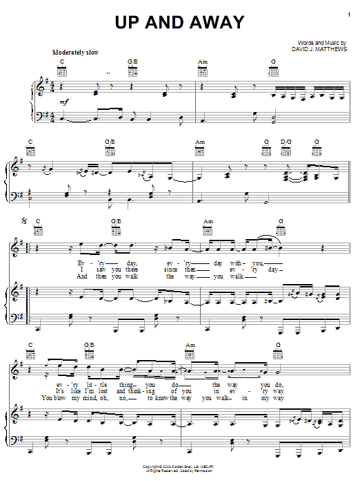 Dave Matthews Up and Away sheet music notes and chords arranged for Guitar Tab