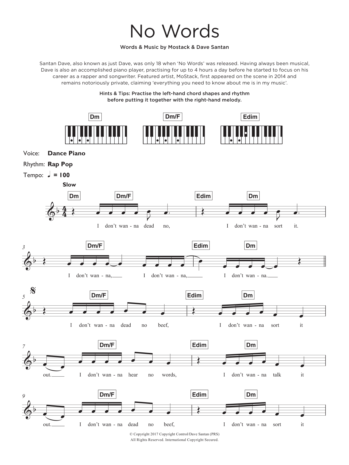 Dave No Words (featuring MoStack) sheet music notes and chords. Download Printable PDF.