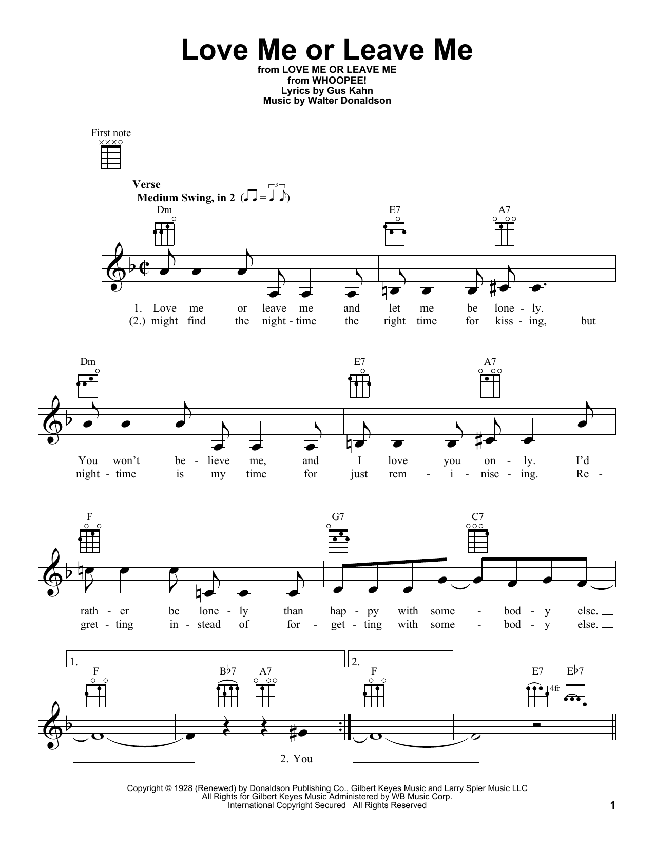 Learn to play Dave Pell Love Me Or Leave Me sheet music for Ukulele in minutes. Price: 5.9900$ Dave Pell Love Me Or Leave Me sheet music notes and chords arranged for Ukulele