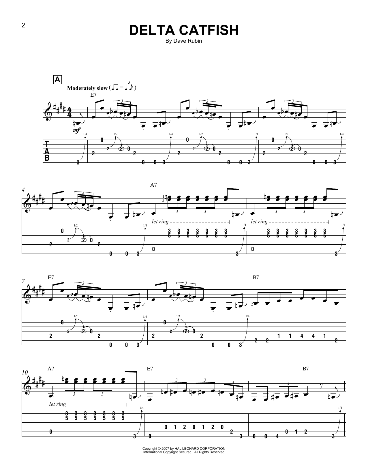 Dave Rubin Delta Catfish sheet music notes and chords. Download Printable PDF.