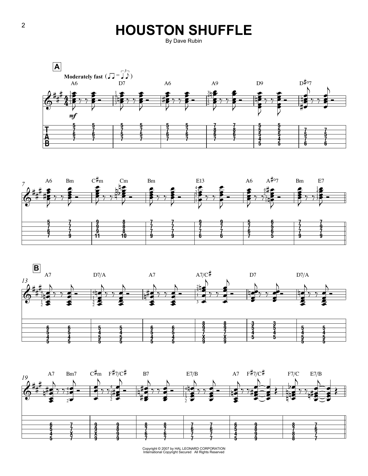 Dave Rubin Houston Shuffle sheet music notes and chords. Download Printable PDF.