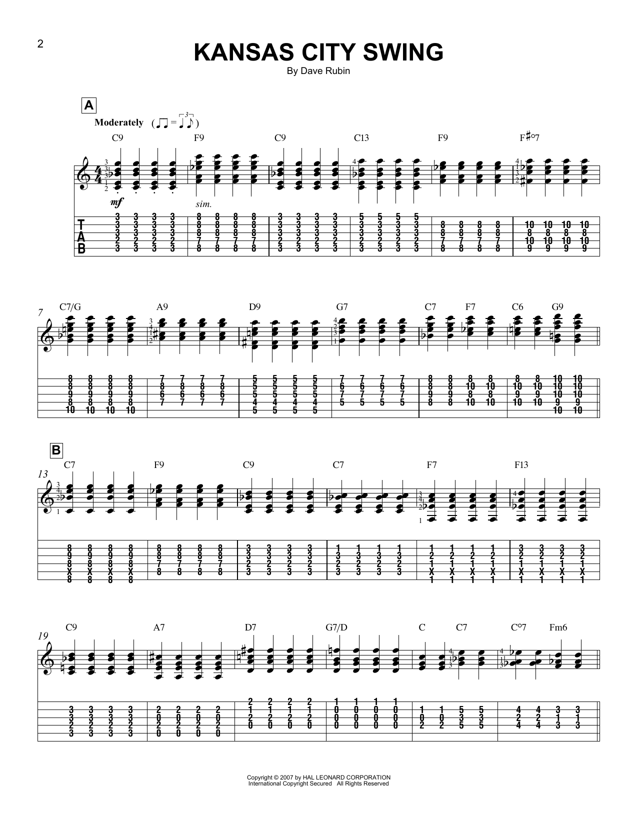 Dave Rubin Kansas City Swing sheet music notes and chords. Download Printable PDF.