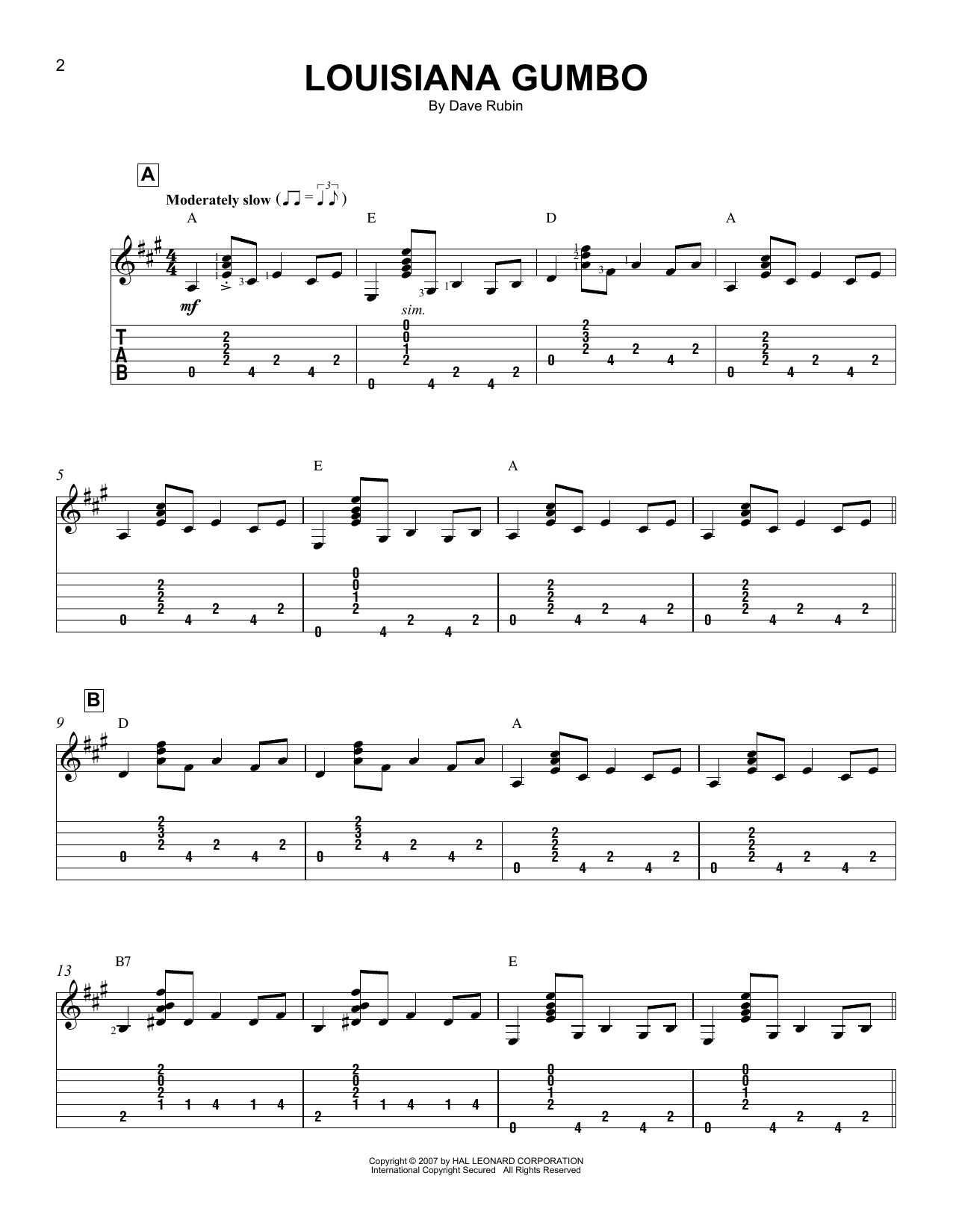 Dave Rubin Louisiana Gumbo sheet music notes and chords. Download Printable PDF.