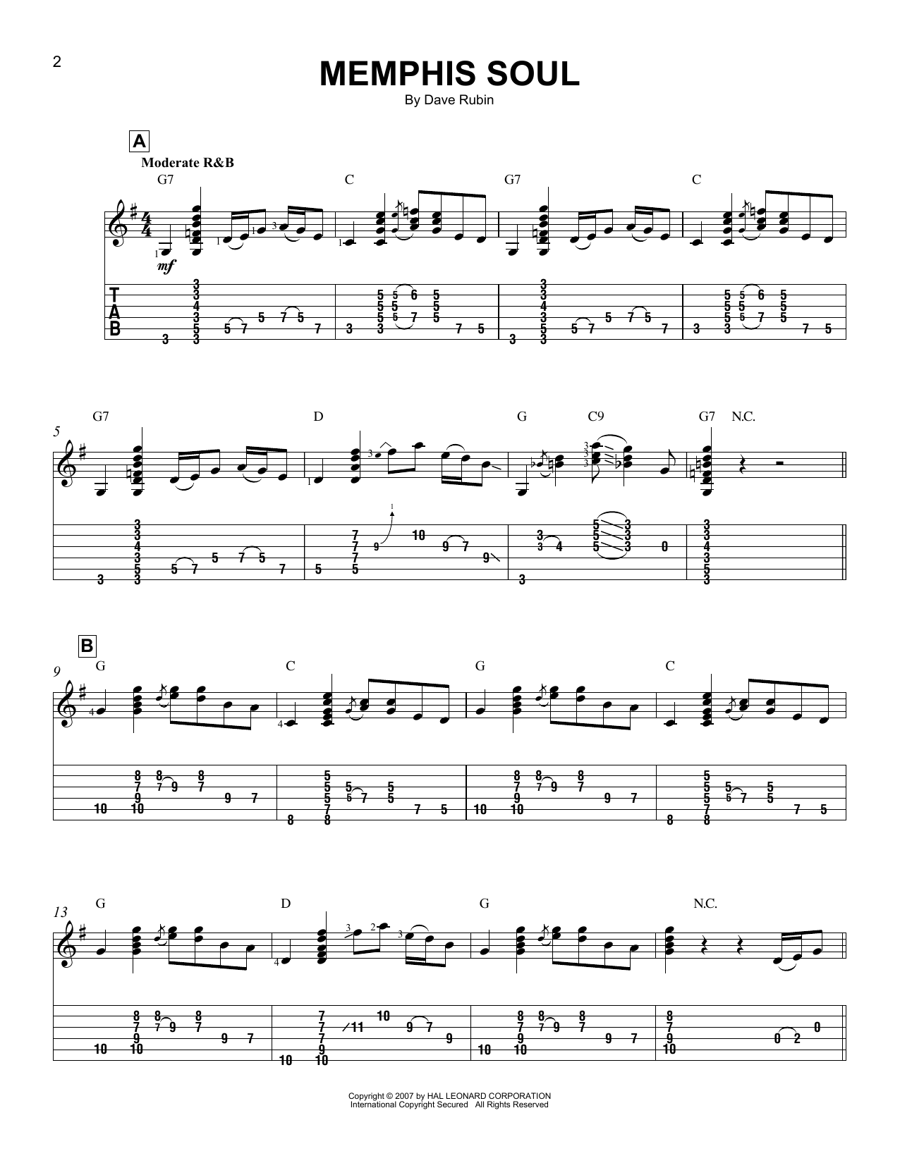 Dave Rubin Memphis Soul sheet music notes and chords. Download Printable PDF.