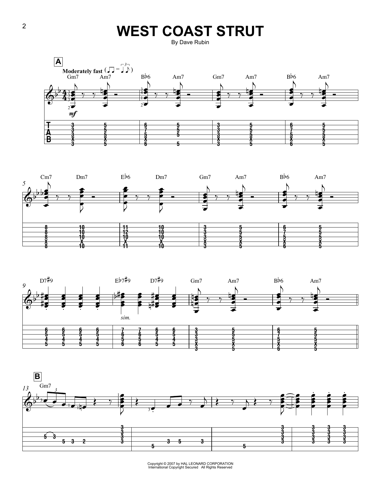 Learn to play Dave Rubin West Coast Strut sheet music for Easy Guitar Tab in minutes. Price: 6.9900$ Dave Rubin West Coast Strut sheet music notes and chords arranged for Easy Guitar Tab