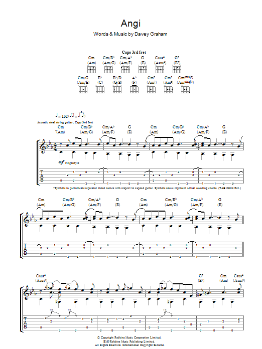 Davey Graham Angi sheet music notes and chords. Download Printable PDF.