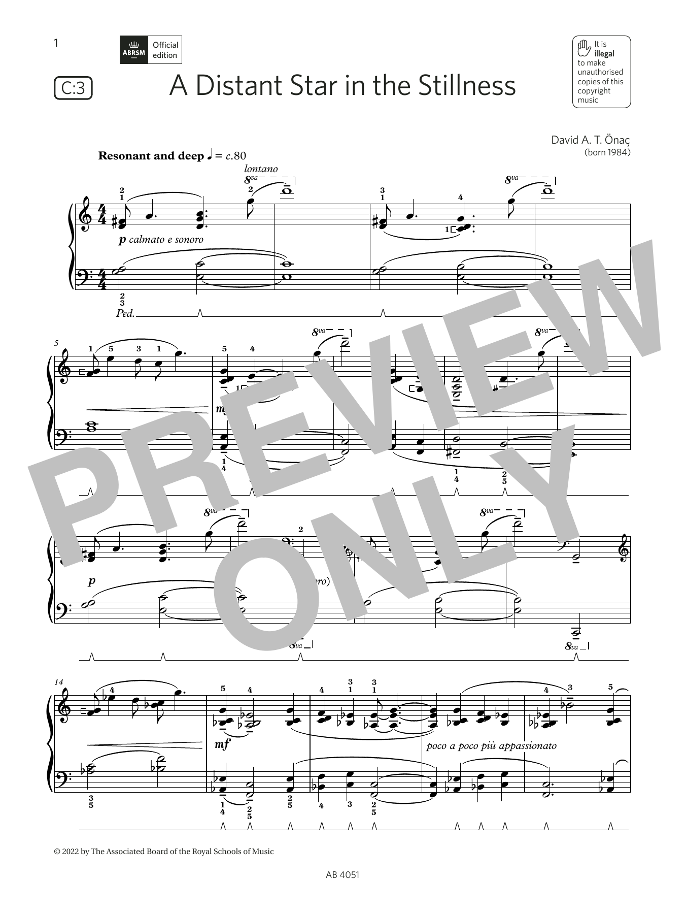 David A T Önaç A Distant Star in the Stillness (Grade 5, list C3, from the ABRSM Piano Syllabus 2023 & 2024) sheet music notes and chords. Download Printable PDF.