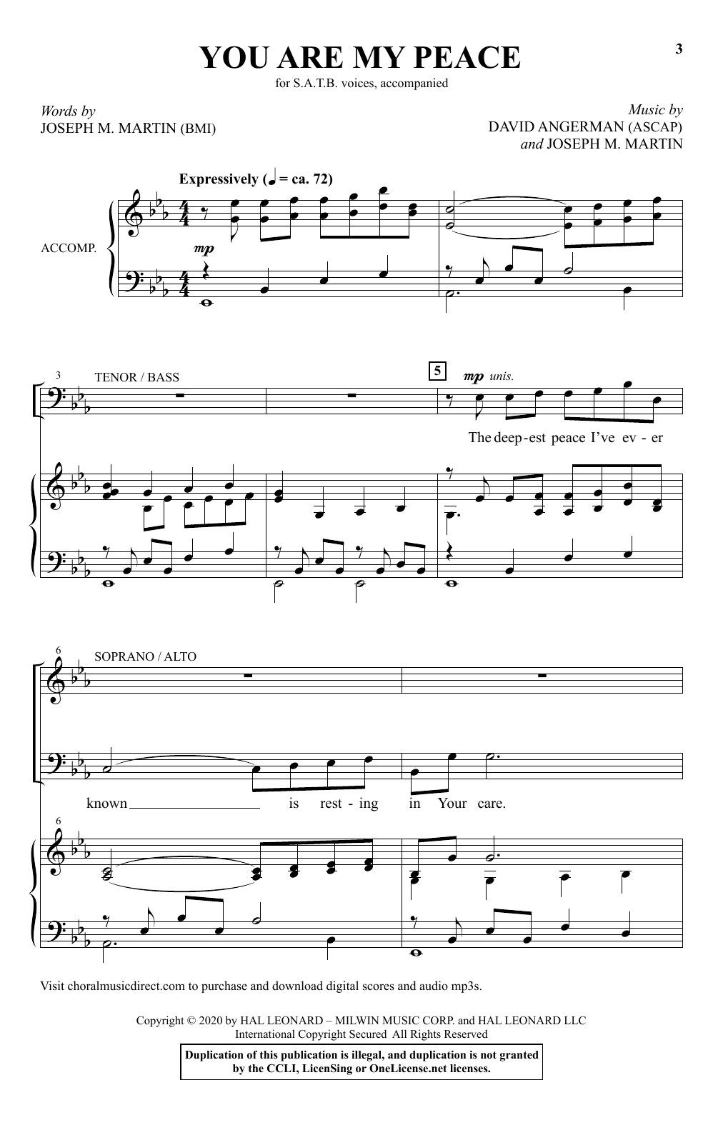 David Angerman and Joseph M. Martin You Are My Peace sheet music notes and chords. Download Printable PDF.