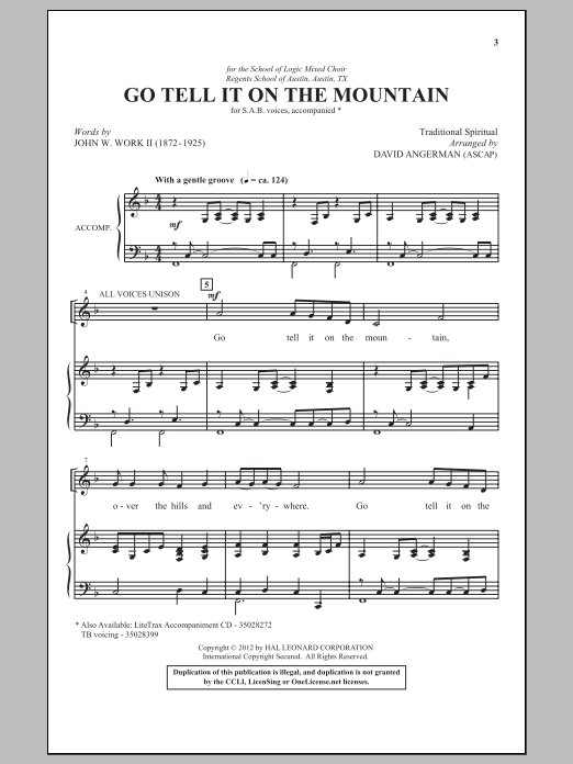 David Angerman Go, Tell It On The Mountain sheet music notes and chords. Download Printable PDF.