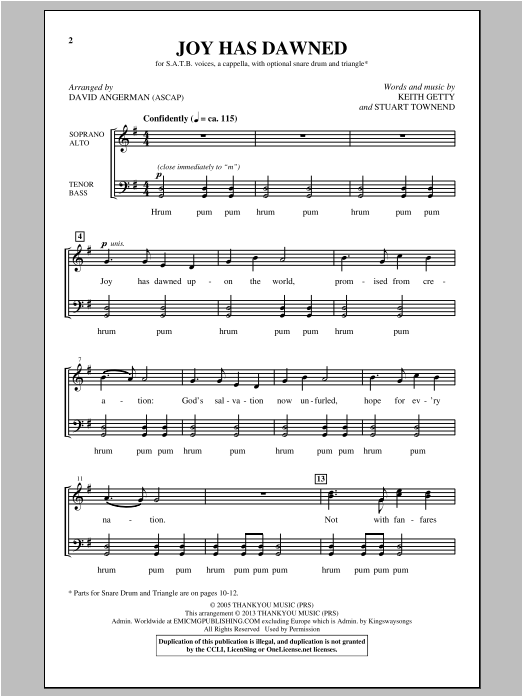 David Angerman Joy Has Dawned sheet music notes and chords. Download Printable PDF.