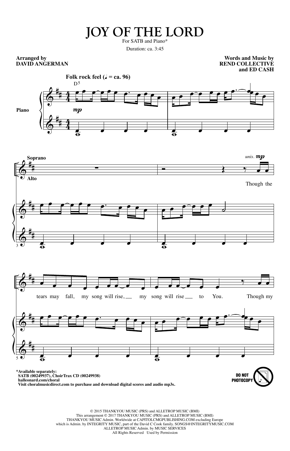 David Angerman Joy Of The Lord sheet music notes and chords arranged for SATB Choir